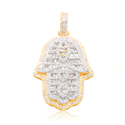 10K Gold Diamond Hamsa Pendant 1.50CT