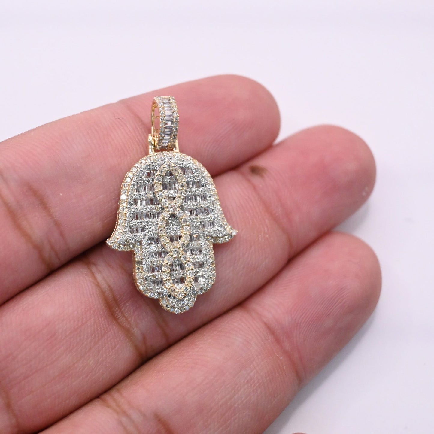 10K Gold Diamond Hamsa Pendant 1.75CT