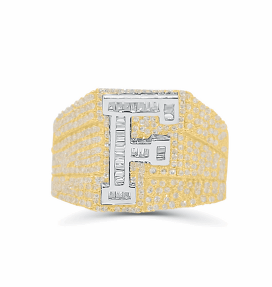 10K Gold Diamond Letter F Men's Ring 2.00CT