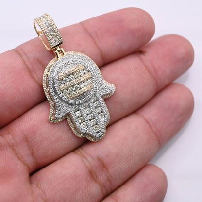 10K Gold Diamond Hamsa Pendant 2.09CT