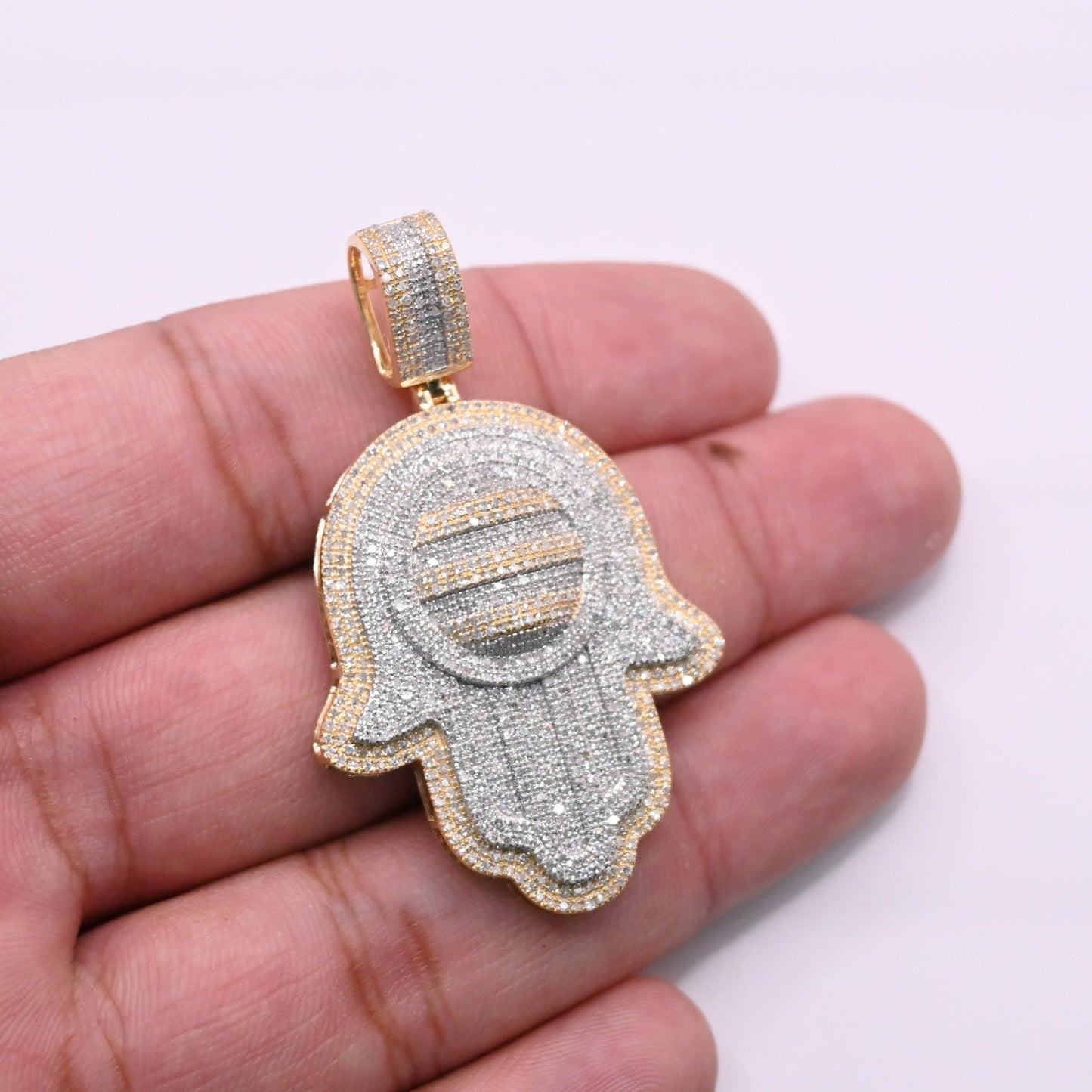 10K Gold Diamond Hamsa Pendant 1.80CT