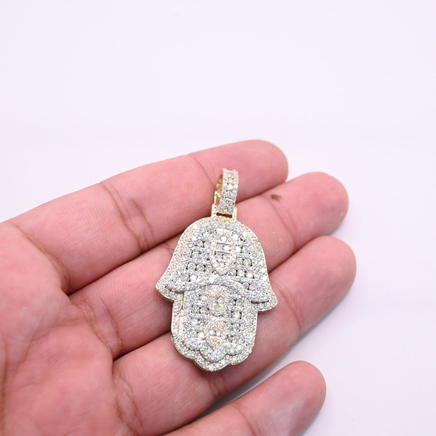 10K Gold Diamond Hamsa Pendant 3.00CT