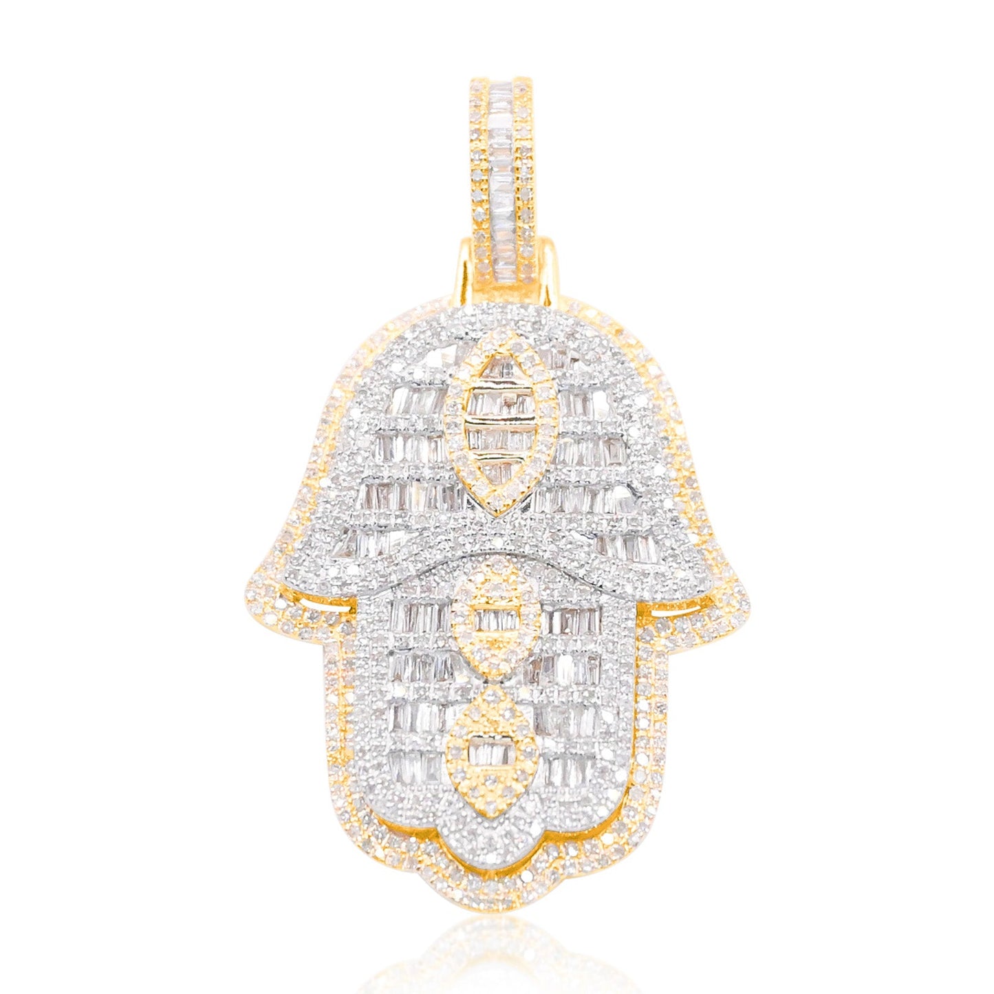 10K Gold Diamond Hamsa Pendant 3.00CT