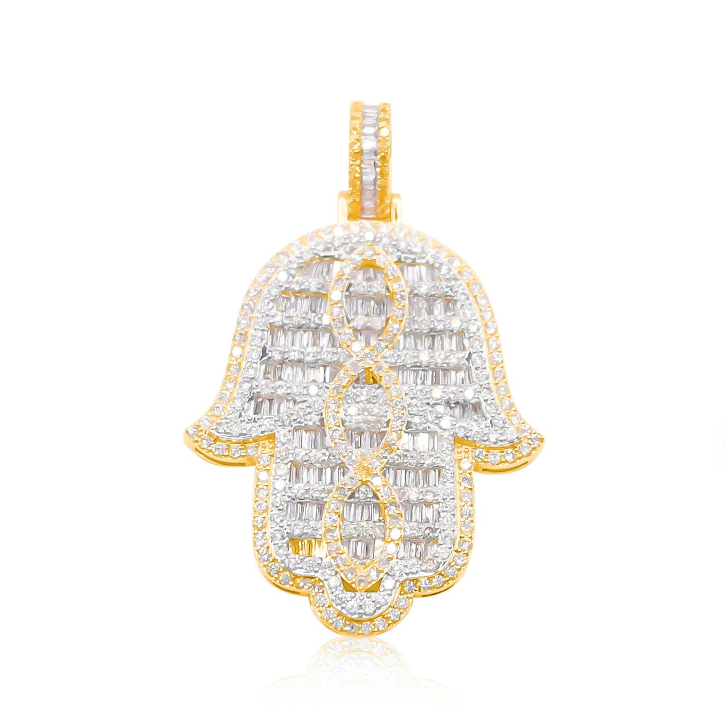 10K Gold Diamond Hamsa Pendant 4.00CT