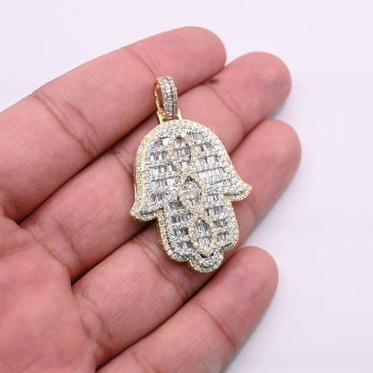 10K Gold Diamond Hamsa Pendant 4.00CT