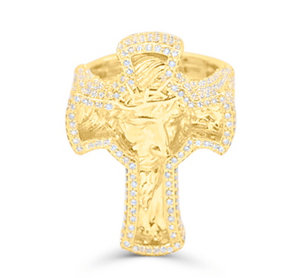 10K Gold Diamond Cross Men's Ring 5.50CT