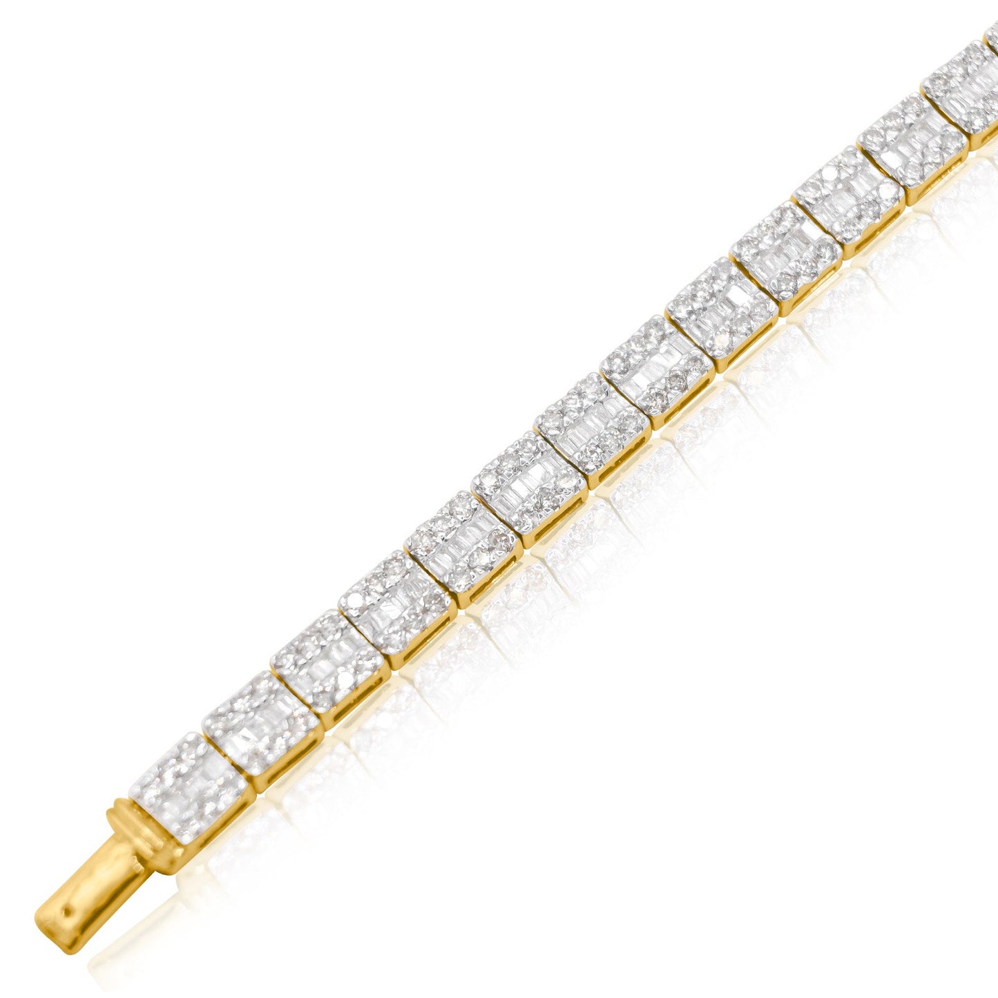 8mm 10K Gold Diamond Square Cut Baguette Bracelet
