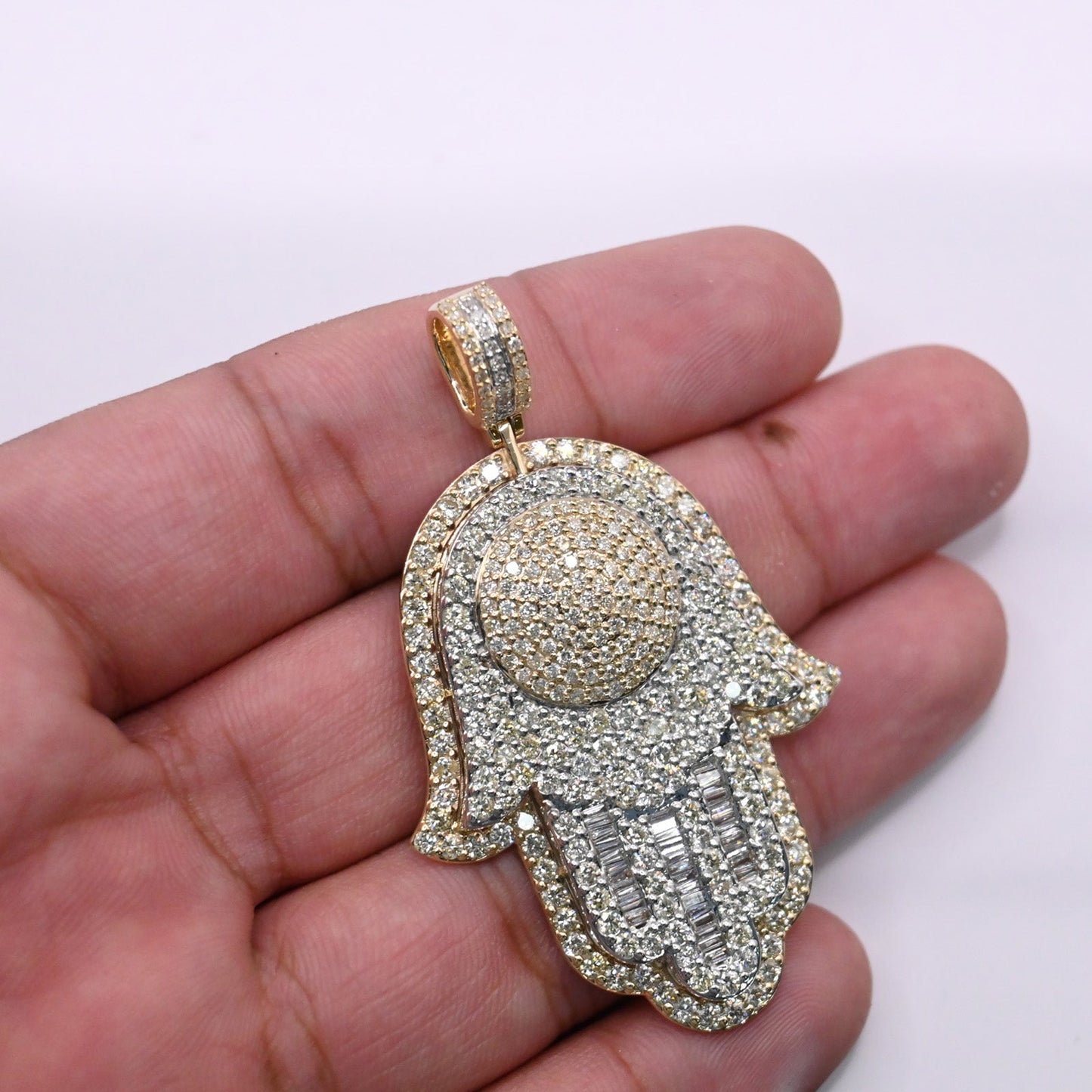 10K Gold Diamond Hamsa Pendant 8.00CT