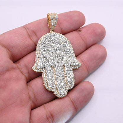 10K Gold Diamond Hamsa Pendant 8.50CT