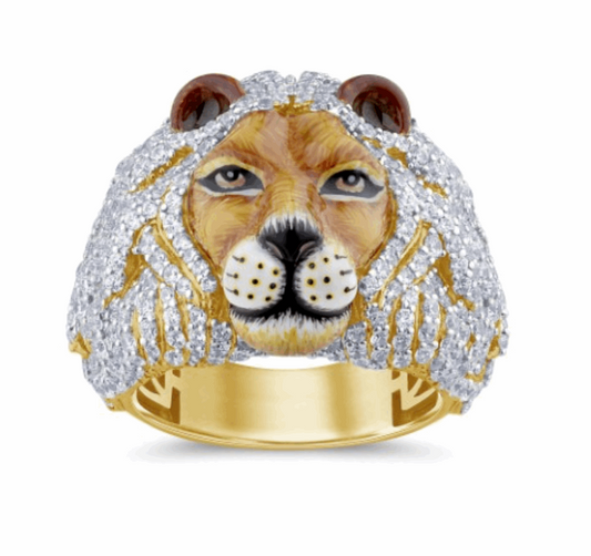 10K Gold Diamond Lion Face Men's Ring 3.75CT