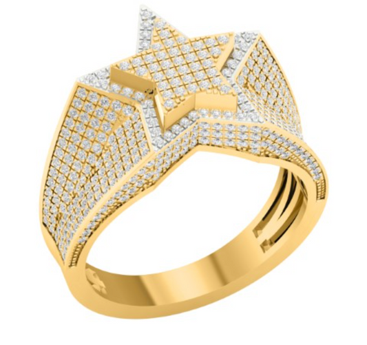 10K Gold Diamond Star Men's Ring 1.35CT