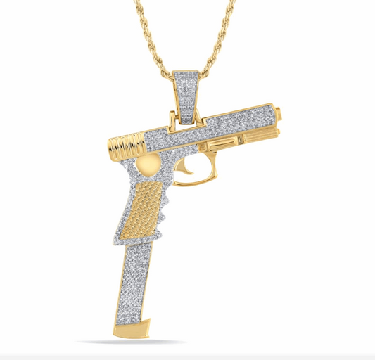 10K Gold Diamond Gun Pendant 1.06CT