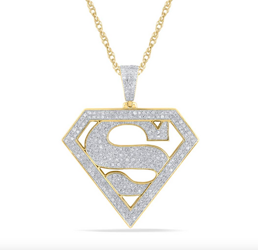 10K Gold Diamond Superman Pendant 0.74CT