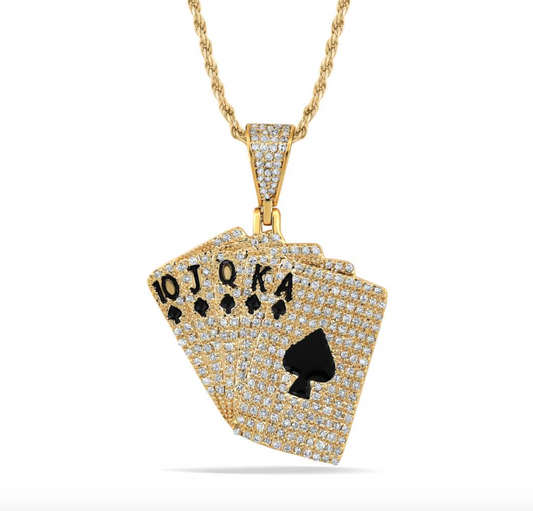 10K Gold Diamond Playing Cards Pendant 0.90CT